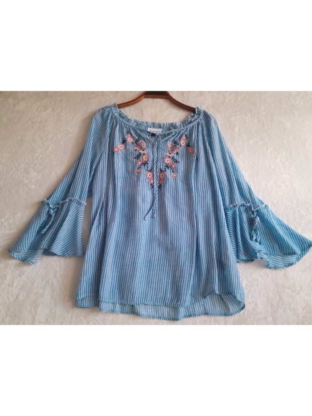 Vtg Womens Blouse Boho Embroidered Oversized Peasant Flared Sleeve Size L